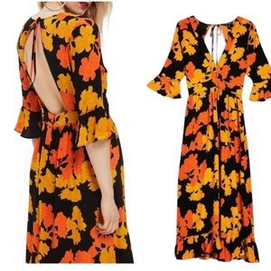 Topshop Bold Floral Open Back Dress